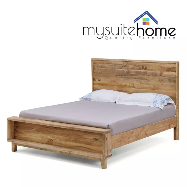 Portland Solid Recycled Pine Timber Double/Queen/King Size Bed Frame with Slats