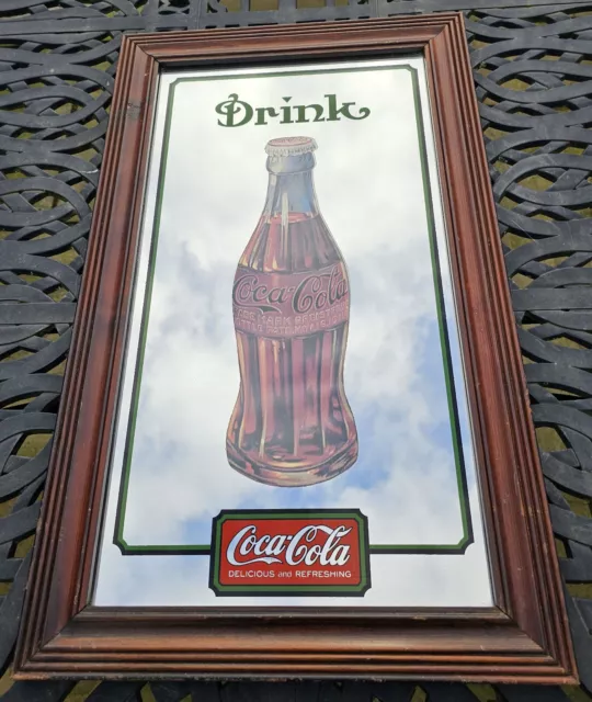 Vintage Style COCA - COLA Wooden  Framed Mirror - Advertising Wall Picture