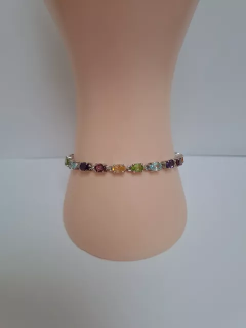 Multi Gemstone Bracelet Sterling Silver Size 7.5"