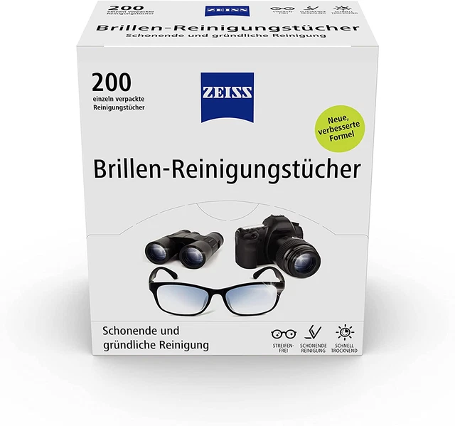 200 Stück ZEISS Brillen-Reinigungstücher -Zur Schonenden & Gründlichen Reinigung