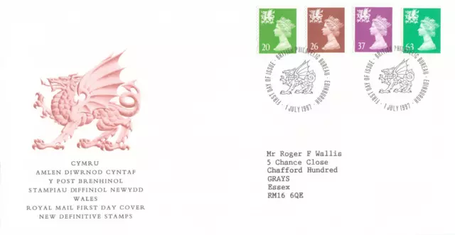 (102987) 63p 37p 26p 20p GB Wales Definitive FDC Cardiff 1997