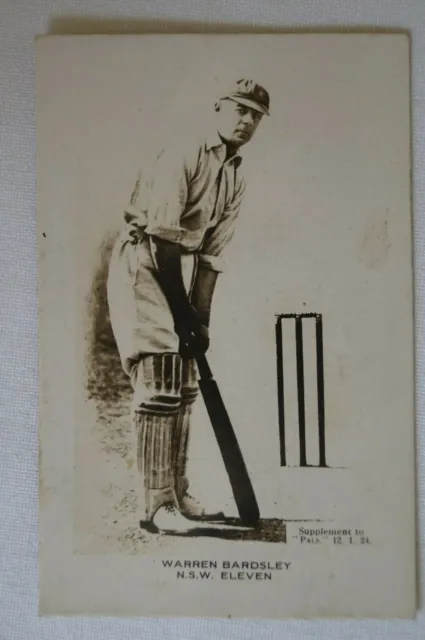 1923-24 - Rare - Vintage - Pals Cricket Card -Real Photo - Warren Bardsley - NSW