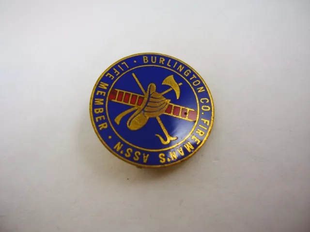 Collectible Vintage Pin: Burlington Co. Fireman's Association Life Member