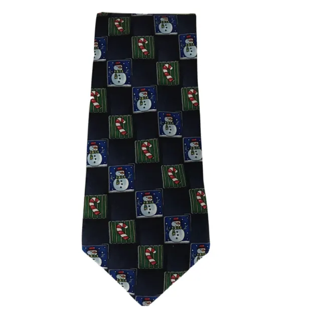 Hallmark Yule Tie Greetings Snowman/Candy Cane Men's Tie Festive Holiday Blue