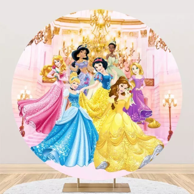 Personalise Round Princess Backdrops Girls Birthday Party Photo Background Decor