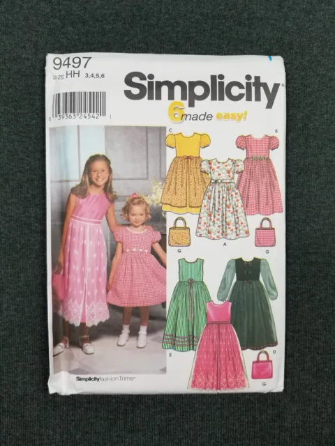 Simplicity Pattern #9497 ~ Girls Dresses &  Purse ~ Child 3 4 5 6 ~ FF/UC