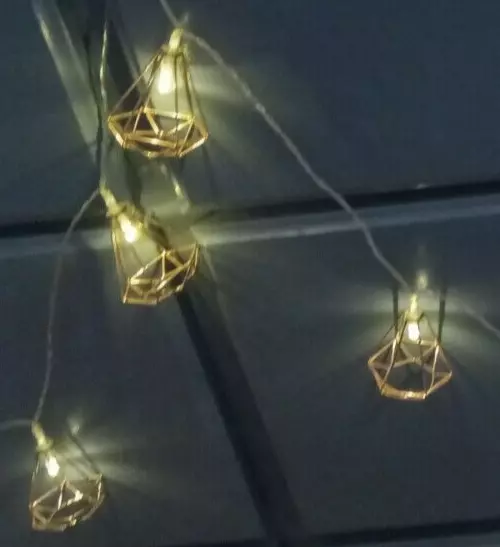 Diamond Cage Fairy Lights 10 Bulbs Copper Color Battery powered warm white LED