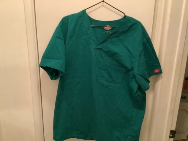 Dickie's V-Neck Scrub Top Unisex Large Hunter Green EDS Signature