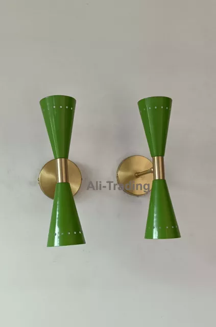 1950's Mid Century Brass Monolith Wall Sconces Lamps Lighting Sconce Set of Two 3