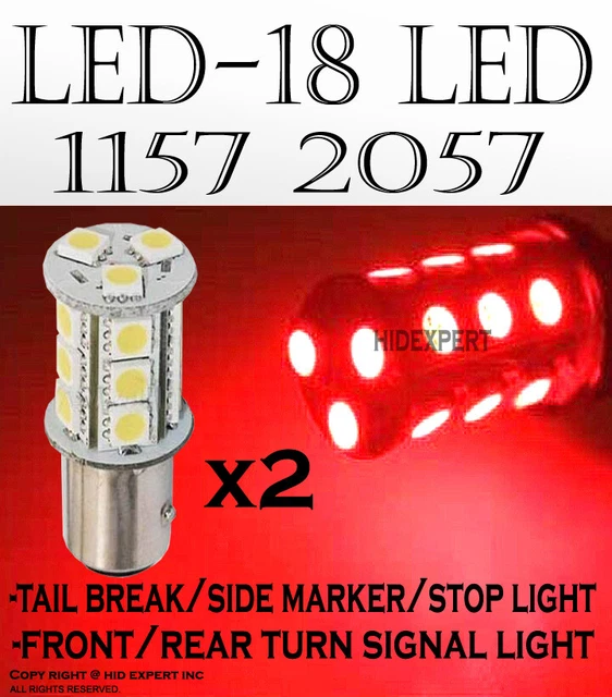 x2 1157 2057 18W SMD Super Red LED Replace For Brake Tail Light Halogen Bulb W23
