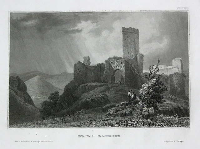 Castello Lahneck Lahnstein Renania-Palatinato Vista Incisione Acciaio Engraving