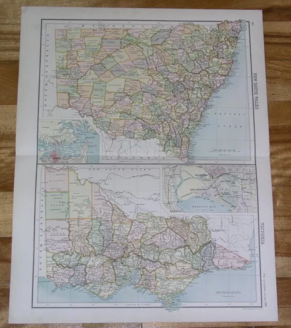 1900 Original Antique Map Of New South Wales And Victoria / Australia