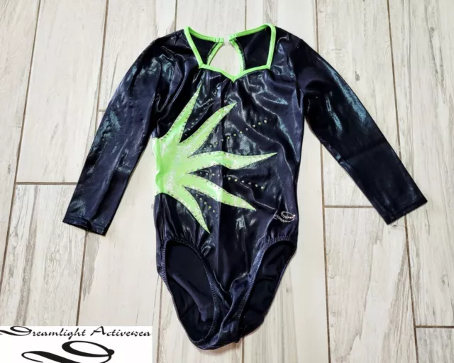 COMPETITION Dreamlight GK gymnastics Leotard AS Small Green Black RHINESTONES COMPETITION Dreamlight GK gymnastics Leotard AS Small Green Black RHINESTONES