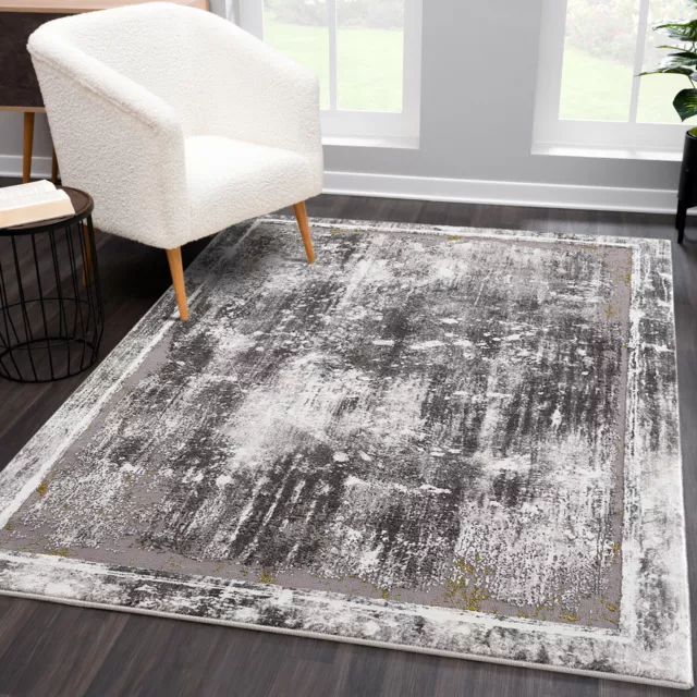 Tapis Salon – Gris Or Kurzflor- Abstrait - Aspect Béton Motif Style Vintage