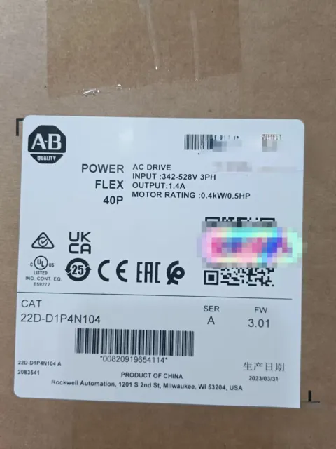 New AB 22D-D1P4N104 PowerFlex 40 0.4kW 0.5Hp AC Drive Allen-Bradley 22D-D1P4N104