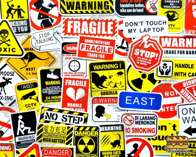 50 pcs "Warning Signs" Sticker Pack Fragile Sign BioHazard Caution Sign Decals