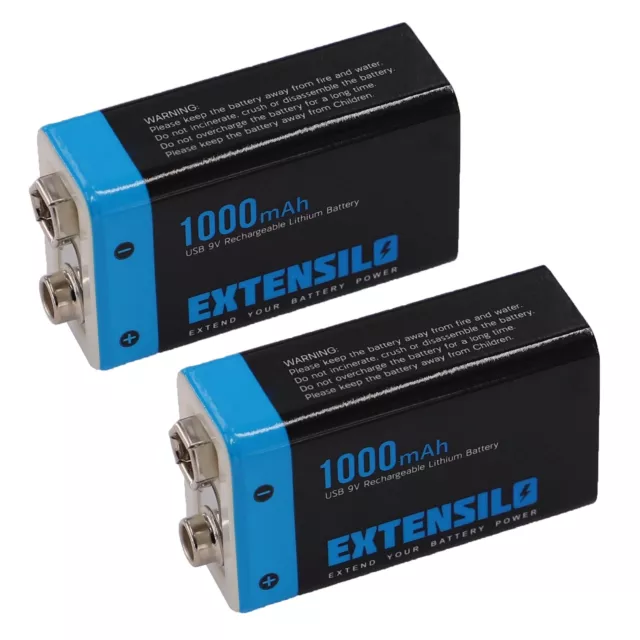 2x Batterie 1000mAh Li-Ion 9V (6F22, 6LR61) LED + Micro-USB