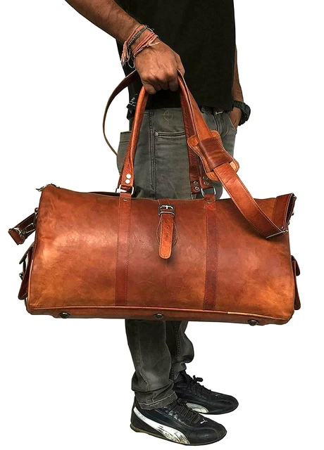 24" Brown Leather Gym Bag Luggage Overnight Weekend Travel Duffle Bag Carry-On