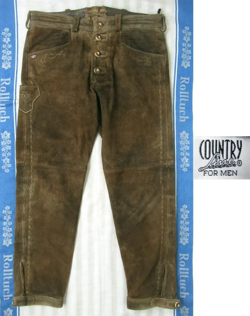 Bestickte Braune Lederhose - Antik-Style - Lang - Vintage - Country Line - Gr.50