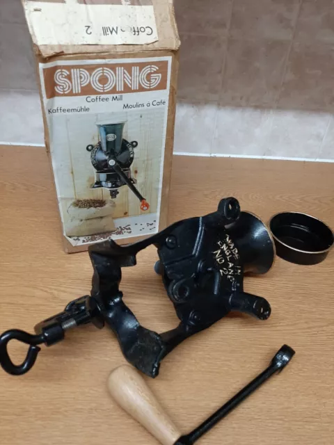 Vintage Spong & Co Ltd Black and Gold Cast Iron No 2 Coffee Mill