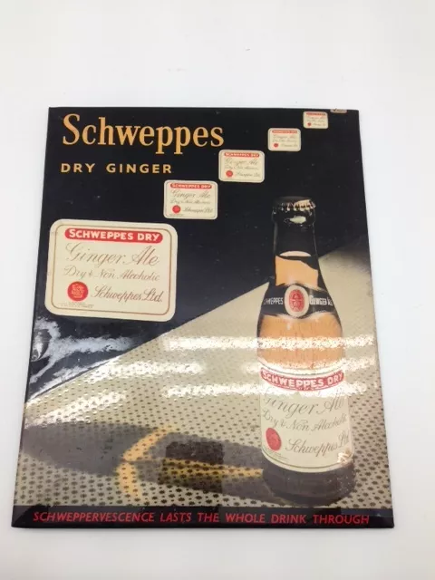 Schweppes Dry Ginger altes Blechschild / Imoglas 20x25 cm um 1930 Sign Signs