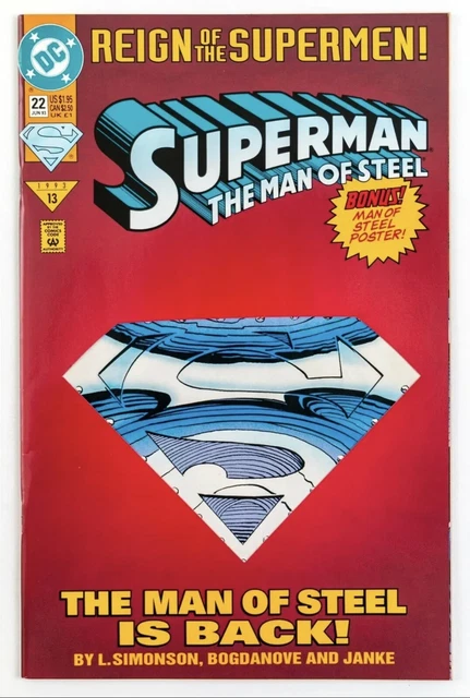 Superman: Man of Steel #22 (1992 DC) Die-Cut Reign of the Supermen Comic Book