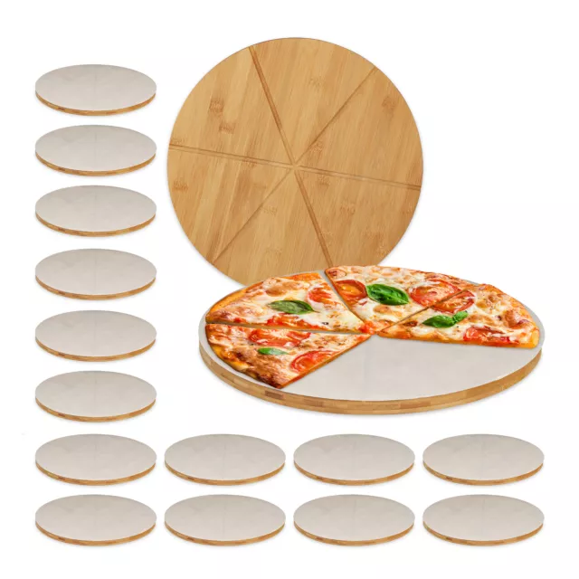 Set 16 Taglieri Pizza Piatti Rotondi Legno Bambù 33 cm Carta da Forno Inclusa