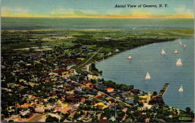 Aerial View of Geneva New York~Linen Postcard~Unposted