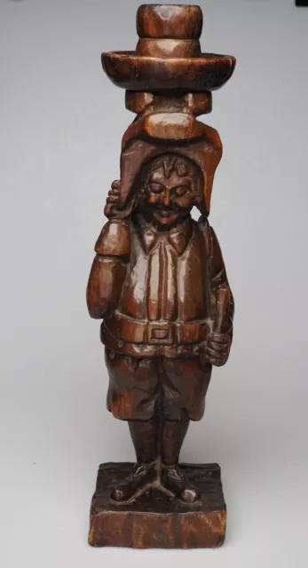 Antique Hand Carved Wood French Breton Brittany Figurine Candle Holder
