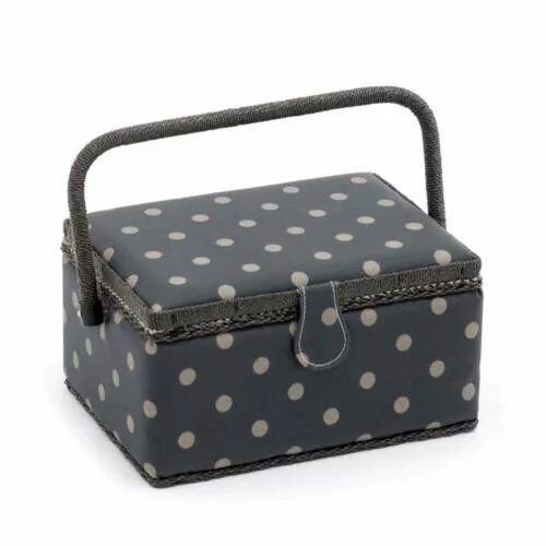 Polka Dot Sewing Basket Craft Box Hobby Gift medium MATT PVC GREY SECONDS