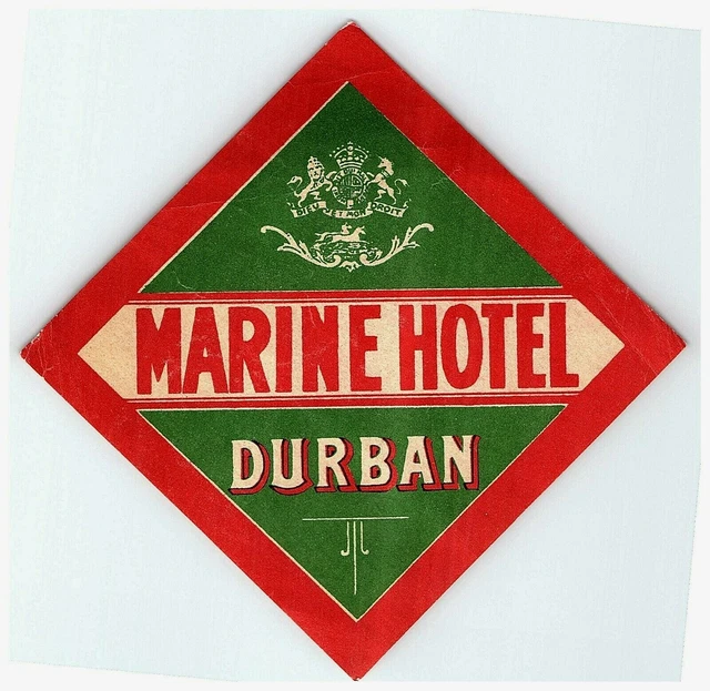 1950S MARINE HOTEL Durban South Africa Luggage Label Vtg Sticker Stamp
