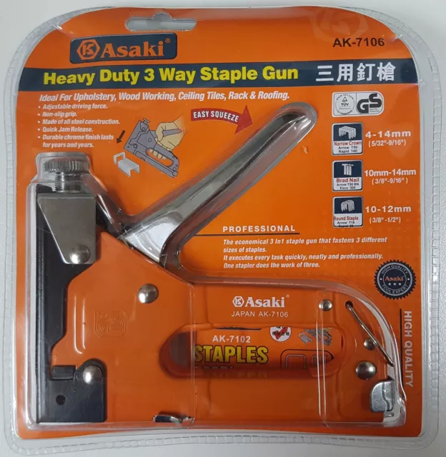 ASAKI Heavy Duty Staple Gun Tacker Upholstery Stapler + Staples Nails  Tool Kit