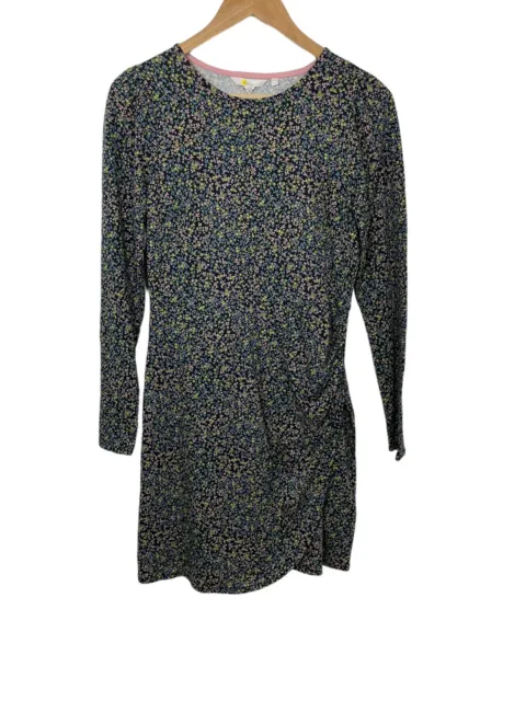 BODEN Ruched Jersey Mini Dress Size 4 Long Sleeve Black Wild Vine NWT