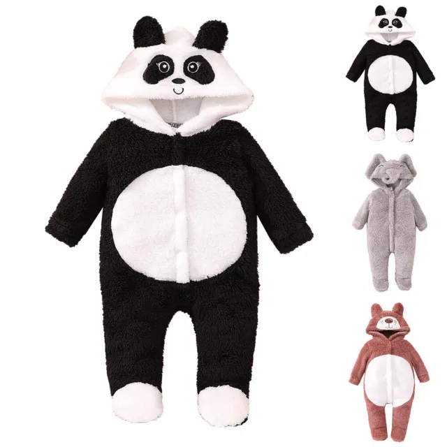 Panda Bear Romper Newborn Baby Boy Girl Winter Long Sleeve Hooded Jumpsuit