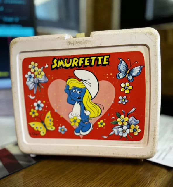 1980S VINTAGE SMURFETTE PINK LUNCH BOX -  With Pink Thermos -