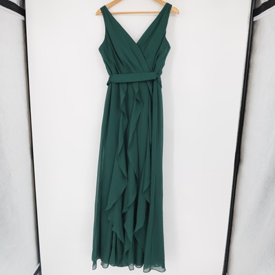 WHITE by Vera Wang Bridesmaid Dress Womens Size 12 Green Maxi Waterfall Chiffon