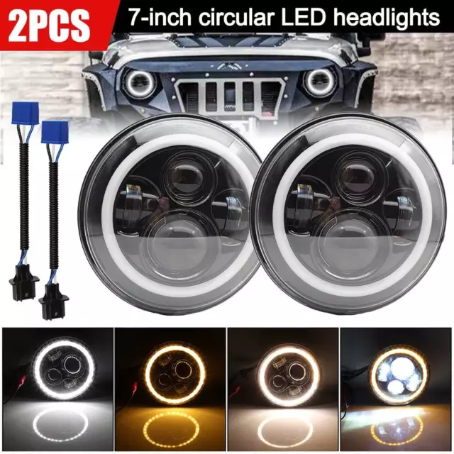 Pair 7" Inch HALO Angel Eyes For Land Rover Defender 90 110 LED DRL Headlights