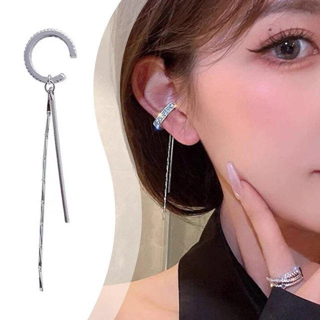 Color Crystal Tassel Non-Piercing Cuff Ear Clip Earring Y2 Rhinestone Chain W8I5