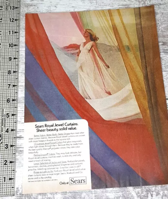 1976 Sears Vintage Print Ad Curtains Royal Jewel Sheer Beautiful Woman Roebuck