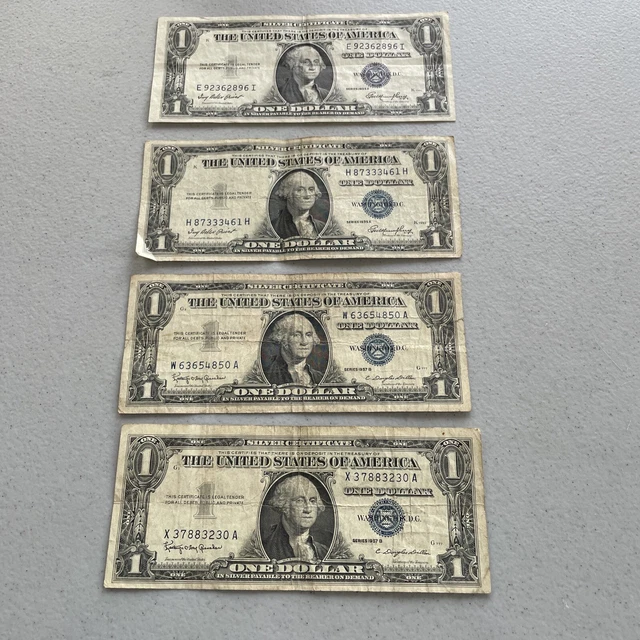 Lot Of 4-Series 1957B & 1935E $1 One Dollar Blue Seal Silver Certificates