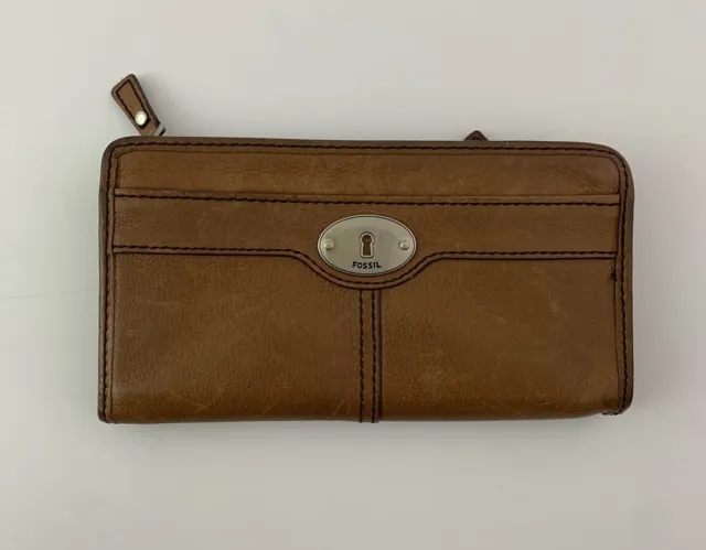 Fossil Vintage Maddox Marlow Leather Flap Clutch Wallet Brown