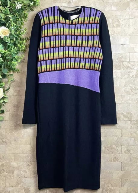 Steve Fabrikant Wool Santana Knit Sweater Dress Colorblock Black Purple Size M