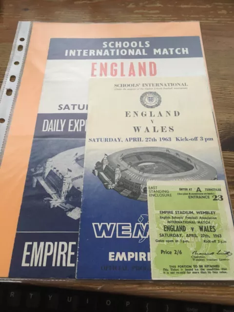 1963   SCHOOLS  INTERNATIONAL   ENGLAND v WALES     PROG, TICKET SONGSHEET