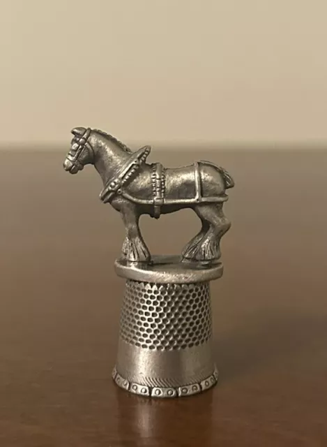 Vintage Fort Pewter Thimble Clydesdale Horse Topper Collectible Made In USA