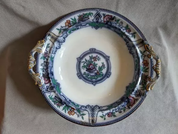 Antique B & H Oriental Pattern Transferware Porcelain Pedestal Serving Plate