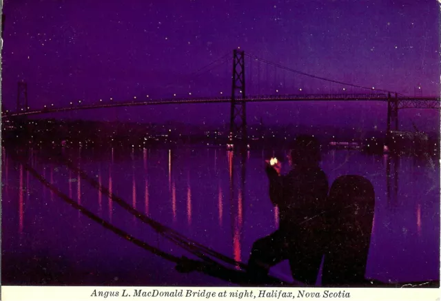 Angus L MacDonald Bridge at Night, Halifax, Nova Scotia - Posted 1980