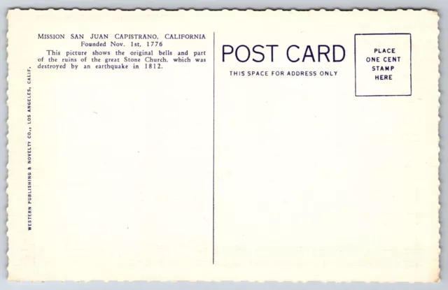 CALIFORNIA MISSION SAN Juan Capistrano Vintage Postcard $4.75 - PicClick
