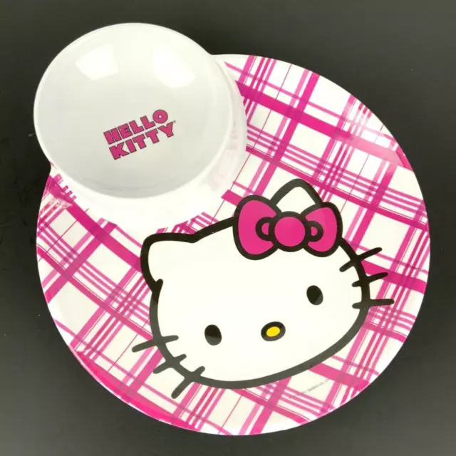 Placa dividida Hello Kitty Zak Designs rosa a cuadros inmersión pozo plástico 2011