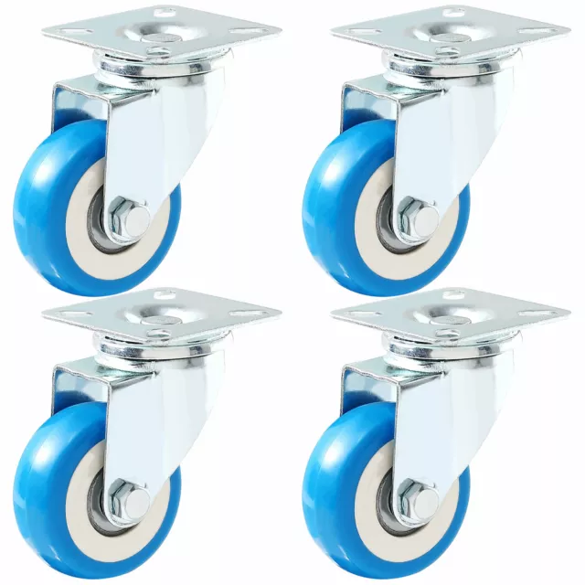 Caster Wheels Swivel Plate Blue Polyurethane Wheels