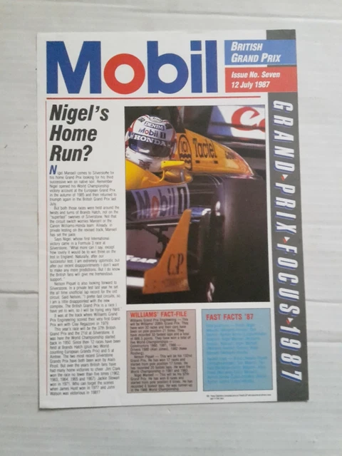 Bollettino Mobile Britannico Gran Premio F1 1987